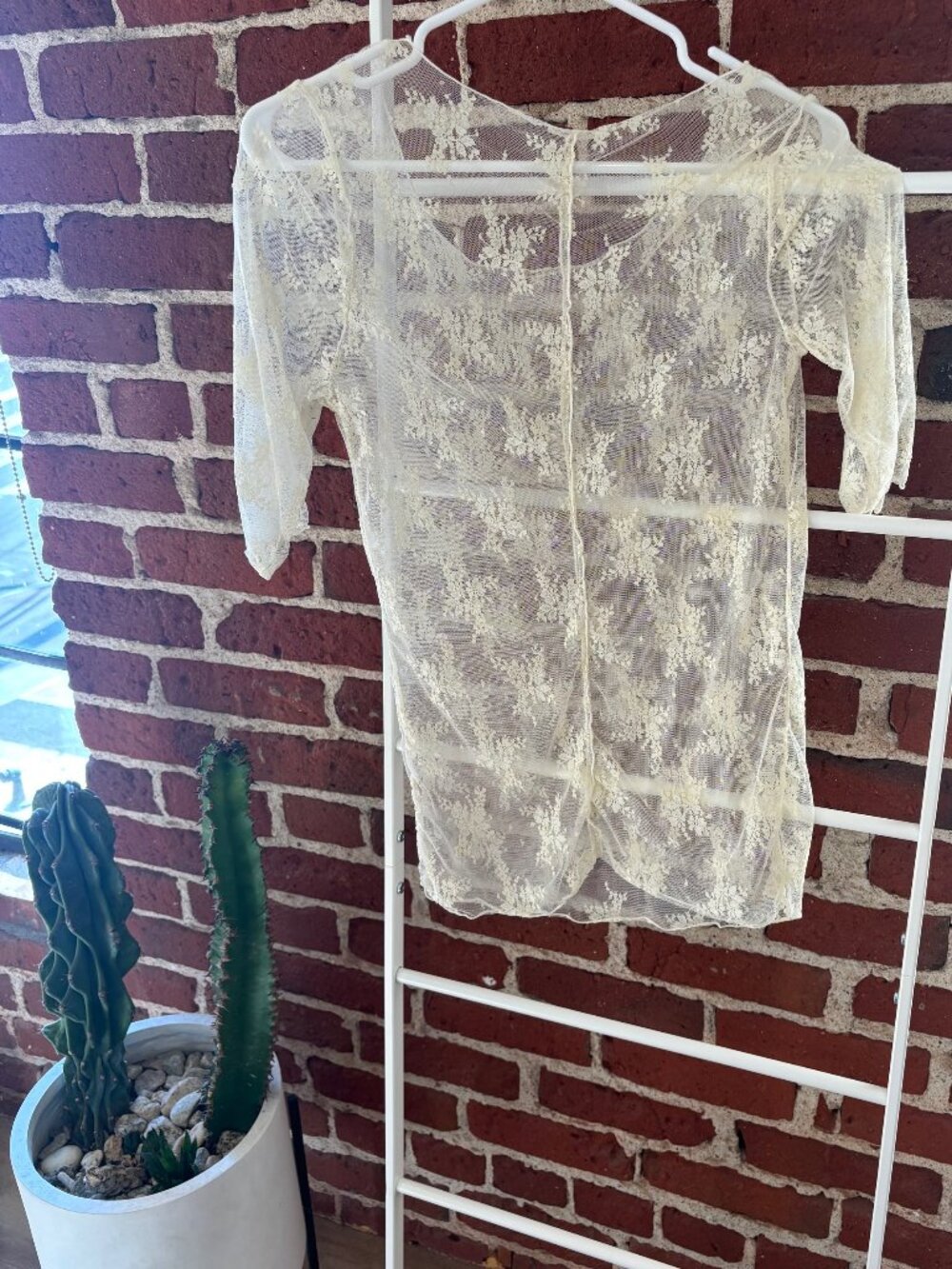 Free People Layered In Luxe Lace Sheer Tee Ivory Evening Cream Large - Picture 7 of 10